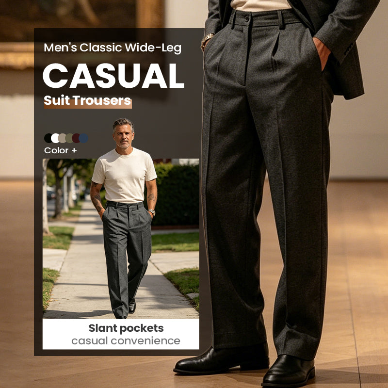 Men’s Casual Pleated Wide-Leg Pants