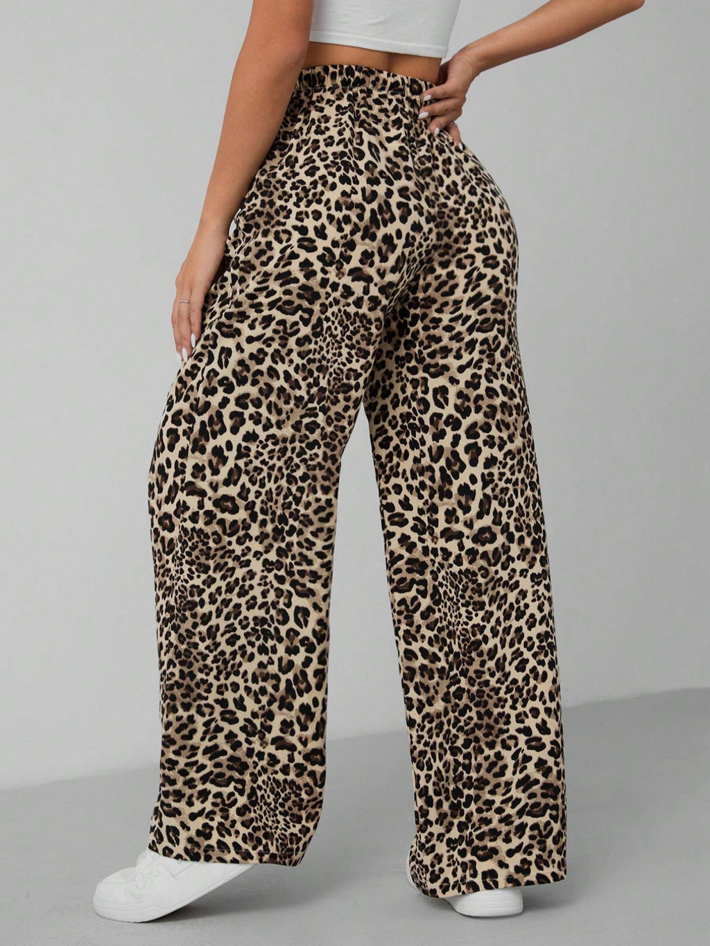 Women's Leopard Print Tie Front Pocket Wide Leg Pants, Casual Comfy Straight Leg Trousers for Daily Wear, Ladies Bottoms for All Seasons, Womenswear, Casual Chic Trousers