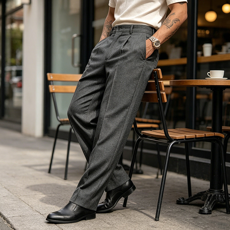 Men’s Casual Pleated Wide-Leg Pants