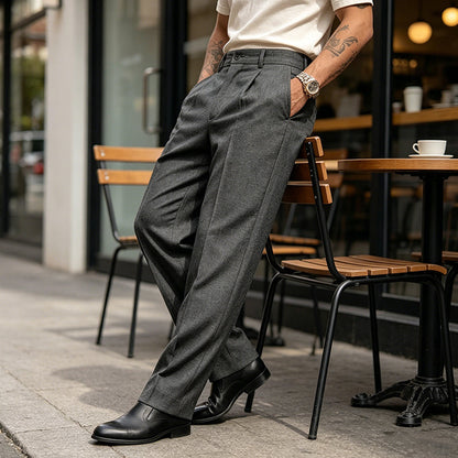 Men’s Casual Pleated Wide-Leg Pants