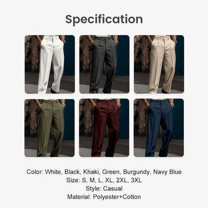 Men’s Casual Pleated Wide-Leg Pants