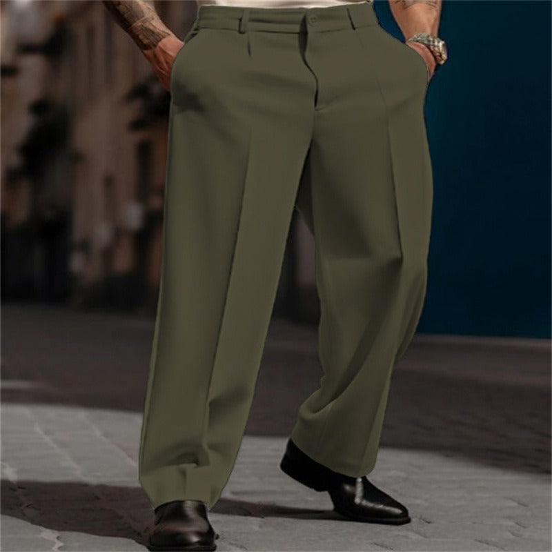 Men’s Casual Pleated Wide-Leg Pants