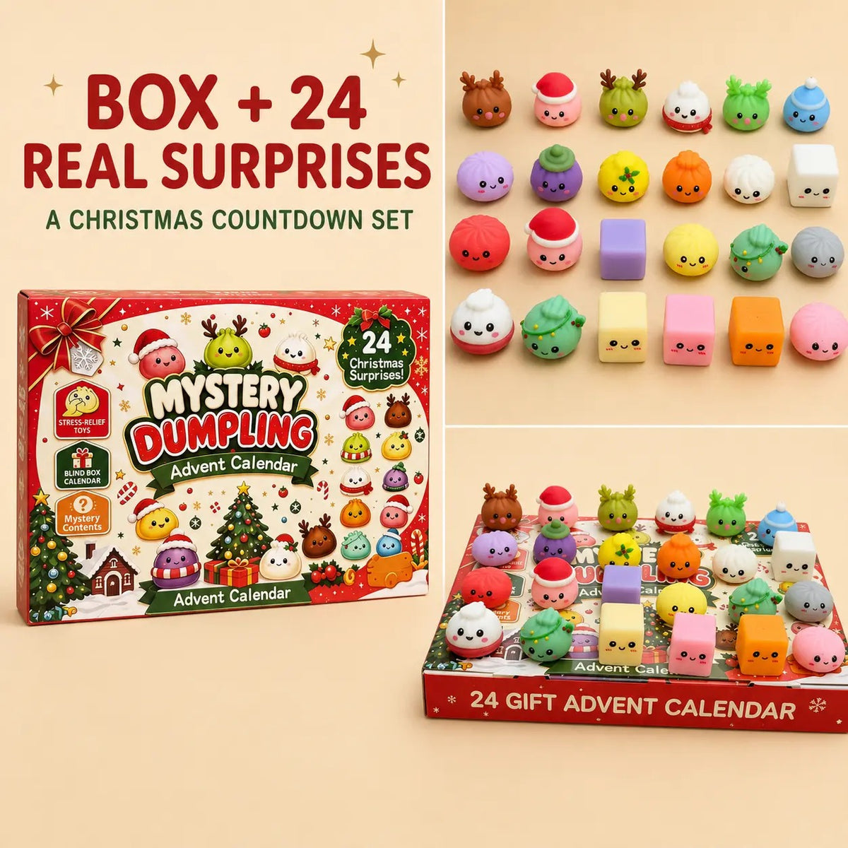 Christmas Mini Squishies Advent Calendar 2026, 24-Day Holiday Countdown Fidget Stress Relief Set, Cute Dumpling Squeeze Figures for Indoor Recreation, Stocking Stuffers, Xmas Party Favors, Small Surprise Gifts for Kids Teens Adults,sohochic