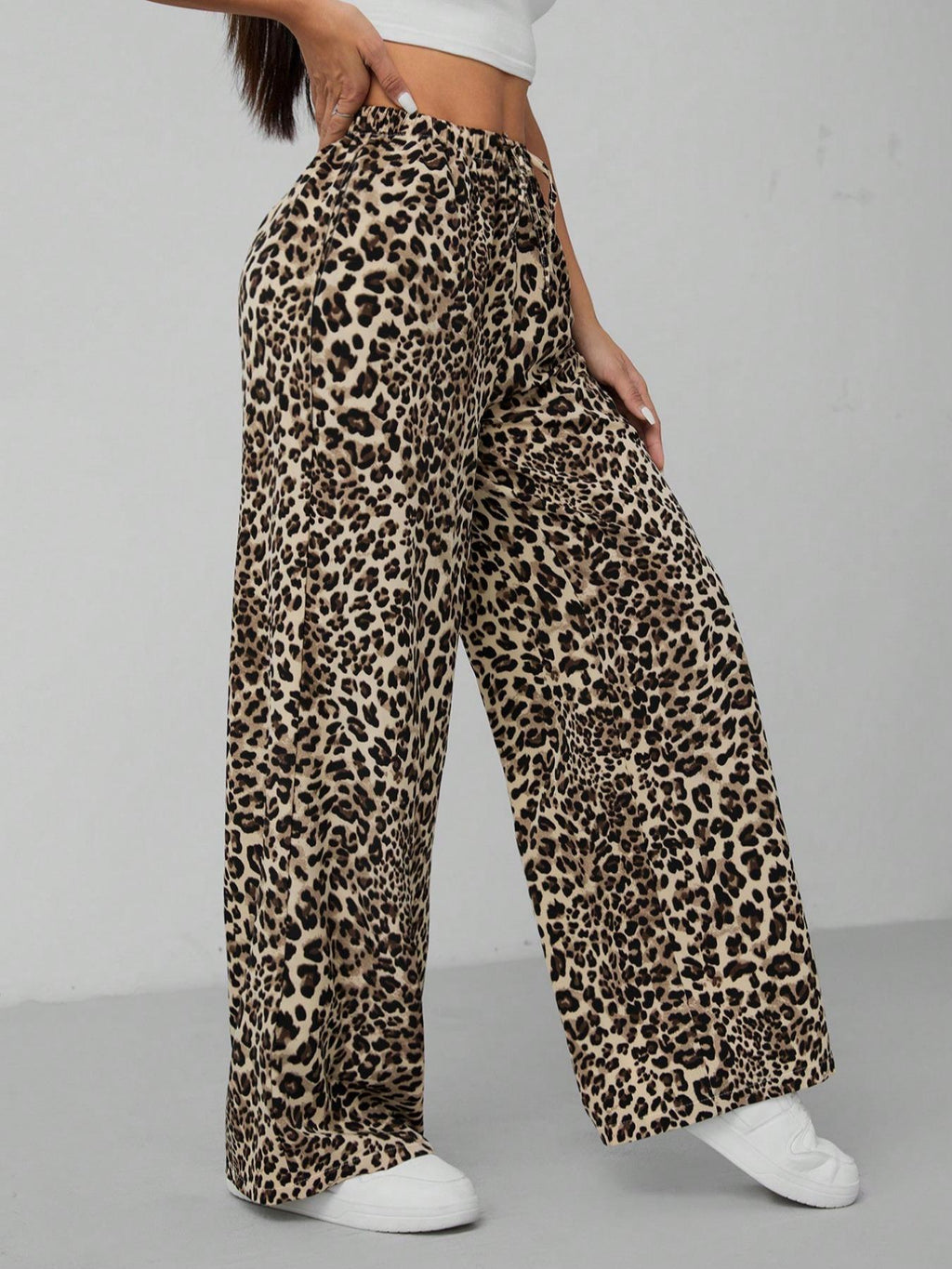 Women's Leopard Print Tie Front Pocket Wide Leg Pants, Casual Comfy Straight Leg Trousers for Daily Wear, Ladies Bottoms for All Seasons, Womenswear, Casual Chic Trousers