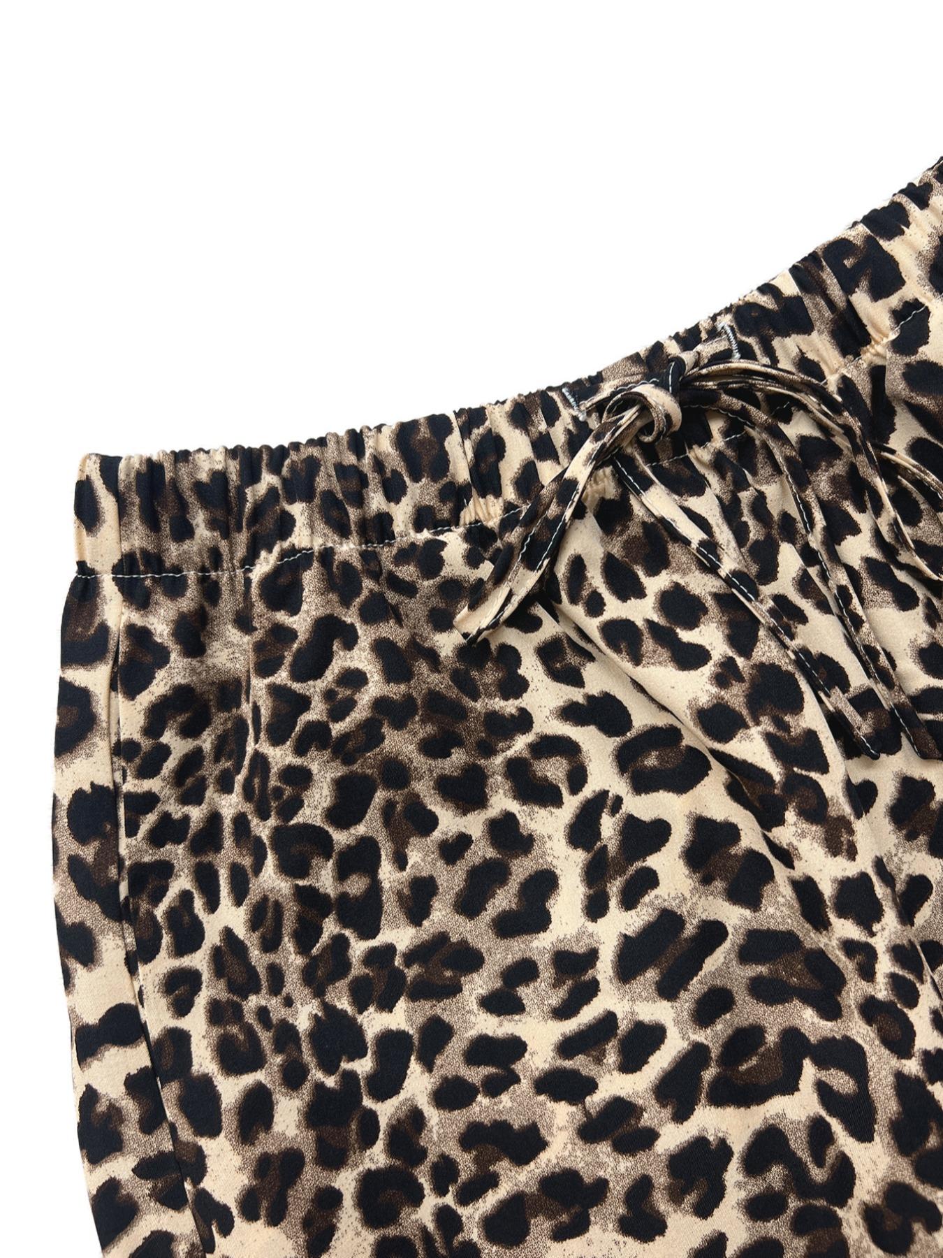 Women's Leopard Print Tie Front Pocket Wide Leg Pants, Casual Comfy Straight Leg Trousers for Daily Wear, Ladies Bottoms for All Seasons, Womenswear, Casual Chic Trousers